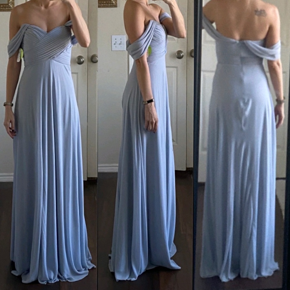 NWT baby powder blue blue off shoulder prom dress